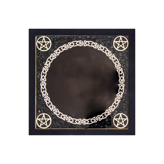 6.5" Black Obsidian Scrying Mirror with Black Tourmaline