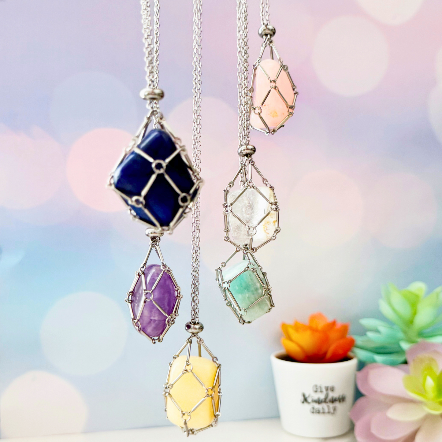 24" Stainless Steel Net Cage Necklace