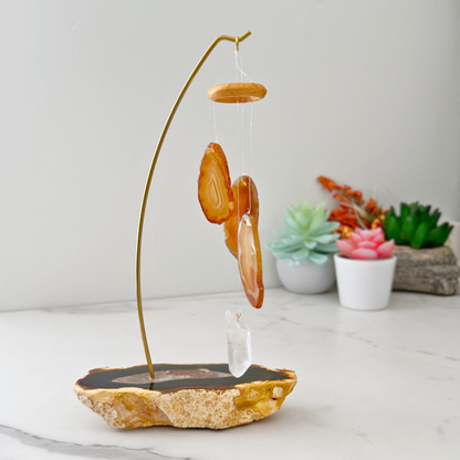 6" Carnelian & Sardonyx Agate Table Chime with Clear Quartz