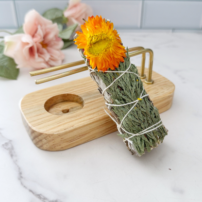 Handmade Wooden Smudge Stick Holder with Tealight Base