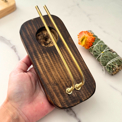 Handmade Wooden Smudge Stick Holder with Tealight Base