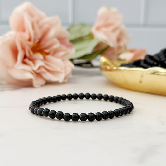 4mm Black Obsidian Beaded Bracelet