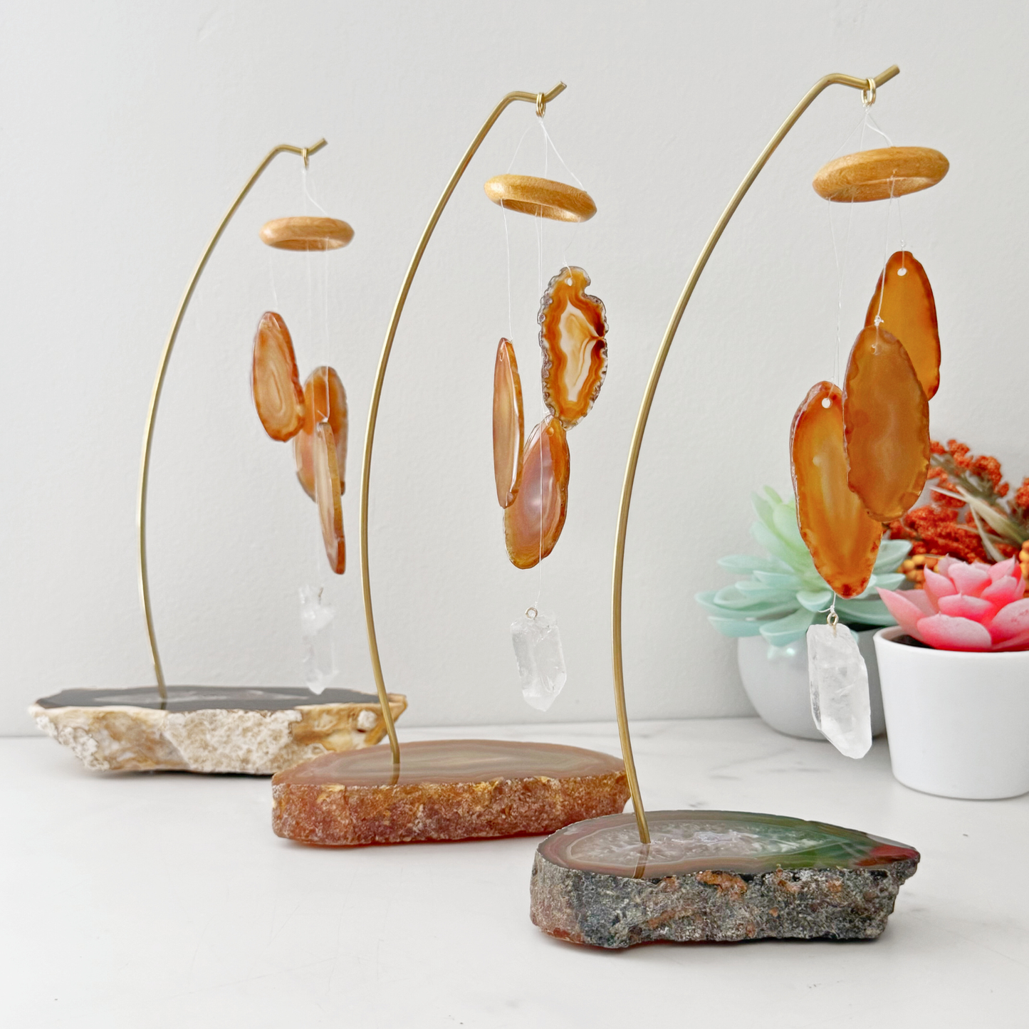 6" Carnelian & Sardonyx Agate Table Chime with Clear Quartz