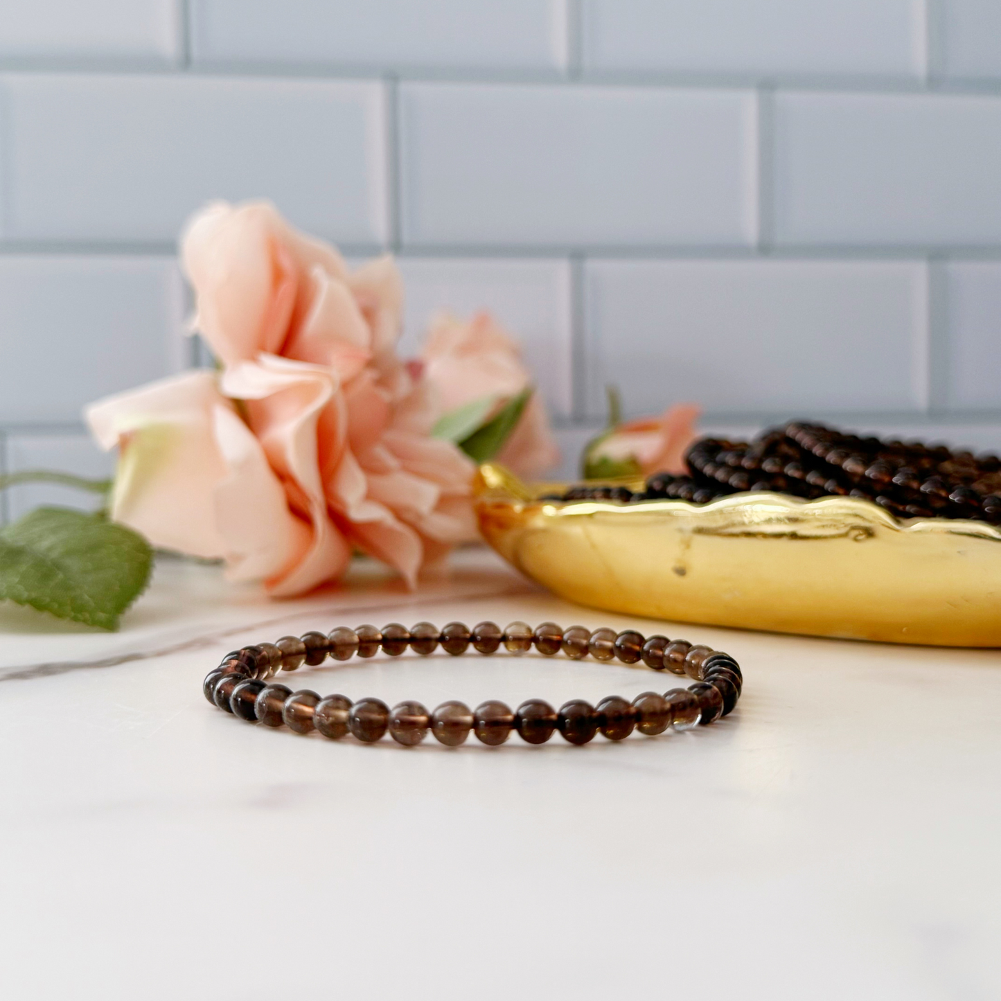 4mm Smoky Quartz Beaded Bracelet