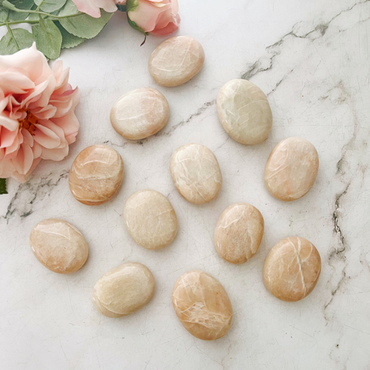 Peach Moonstone Palm Stone
