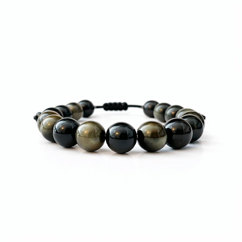 10mm Adjustable Gold Sheen Obsidian Beaded Bracelet