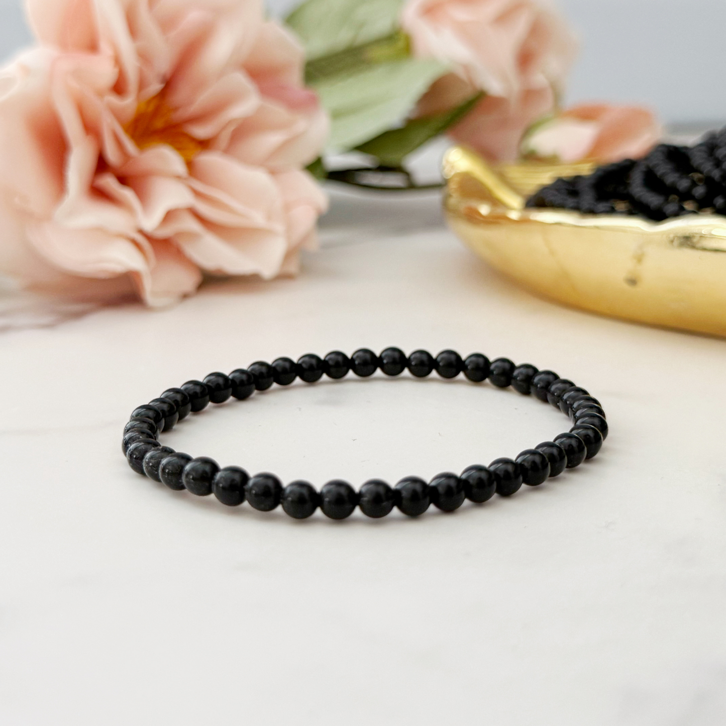 4mm Black Obsidian Beaded Bracelet