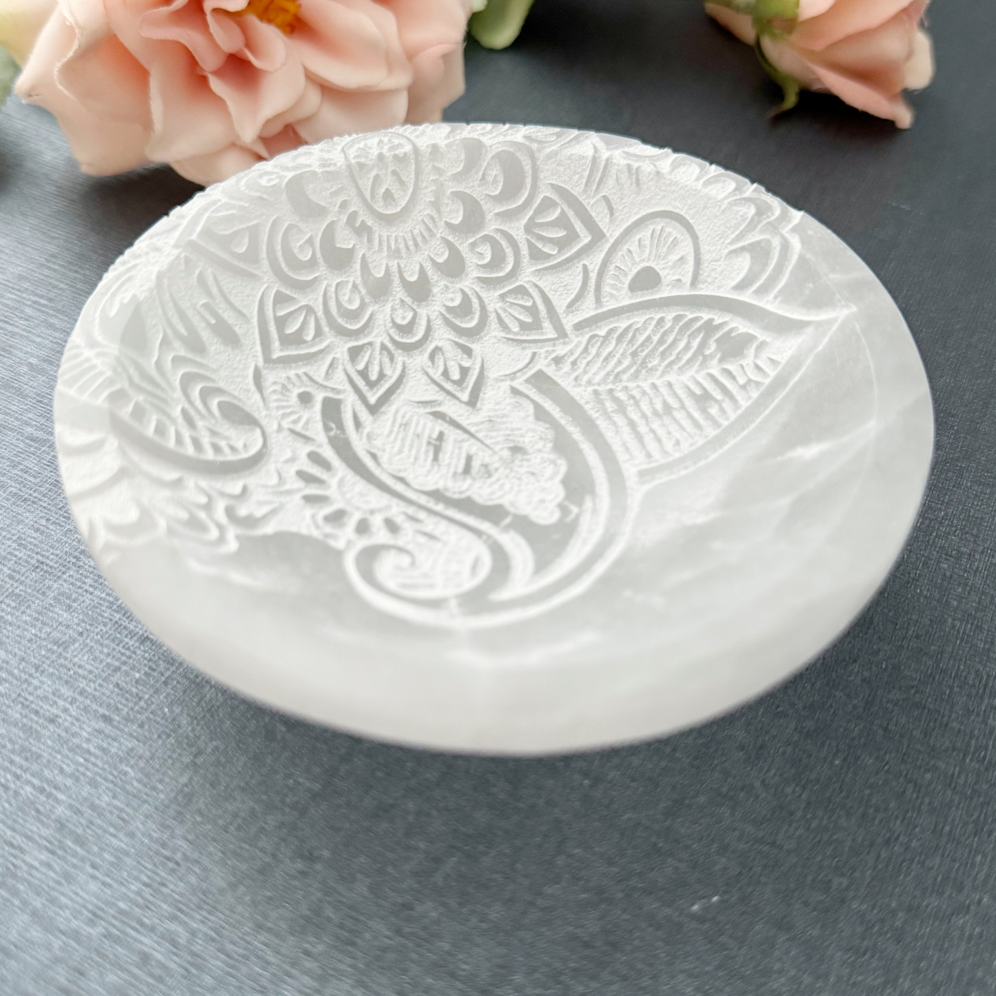 4" Selenite Lotus Round Bowl