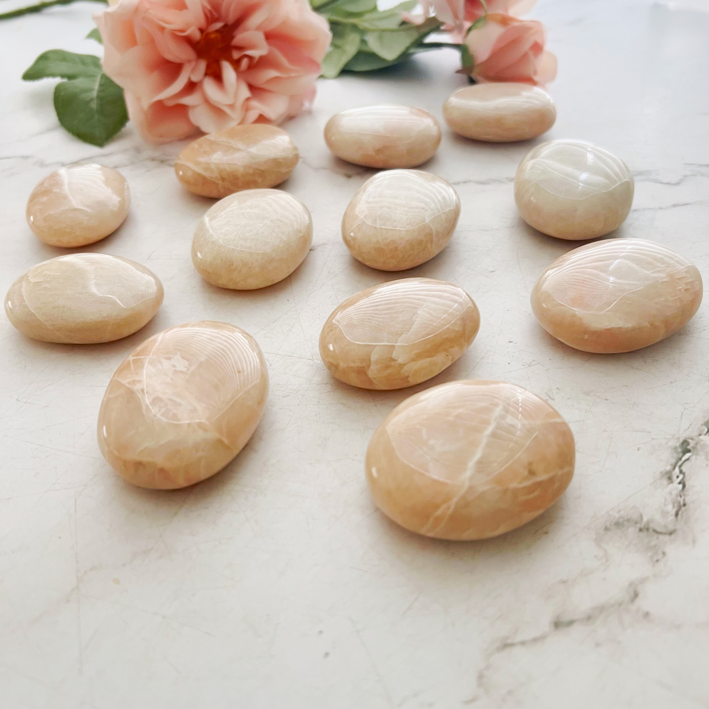 Peach Moonstone Palm Stone