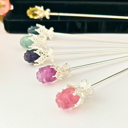 Rainbow Fluorite Rose Hair Pin