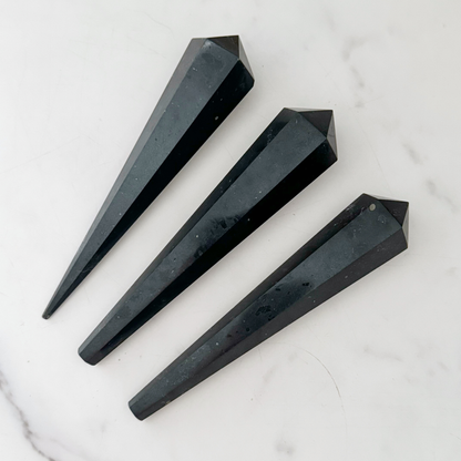 6" Black Tourmaline Polished Double Terminated Point with Gold Display Stand