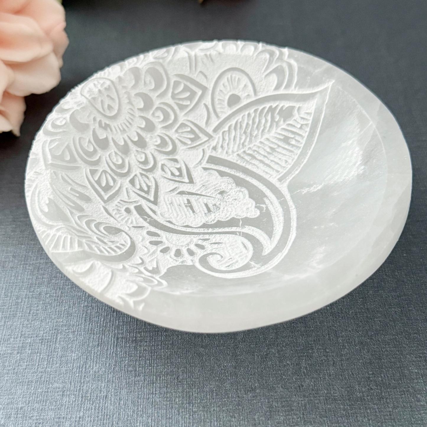 4" Selenite Lotus Round Bowl