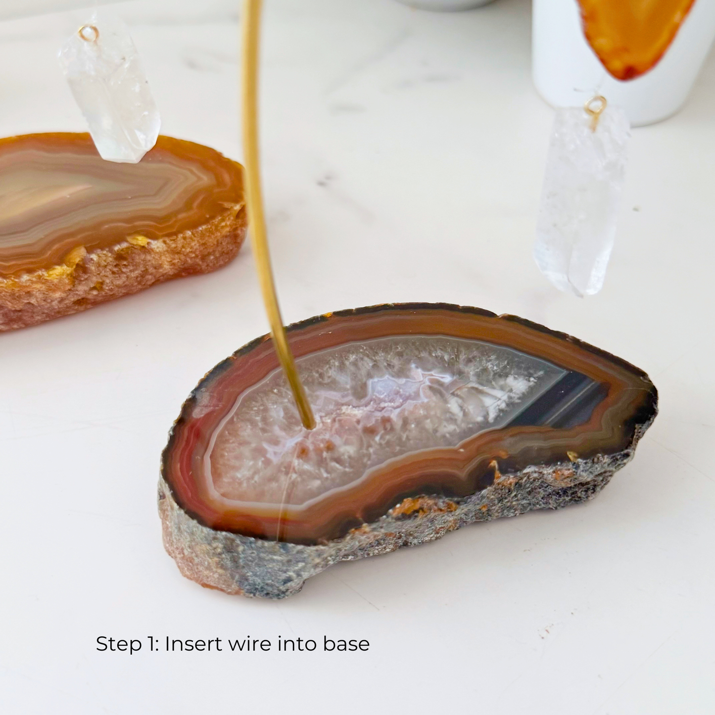 6" Carnelian & Sardonyx Agate Table Chime with Clear Quartz