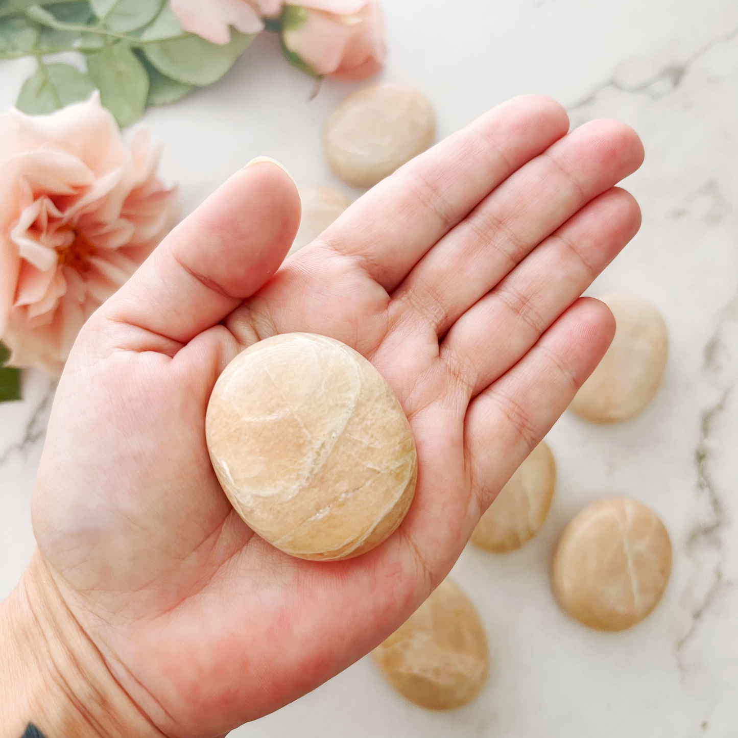 Peach Moonstone Palm Stone