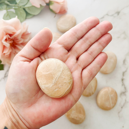 Peach Moonstone Palm Stone