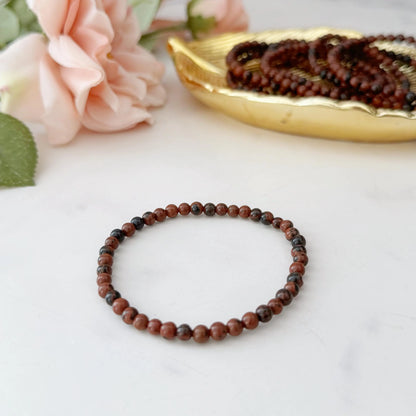 4mm Mahogany Obsidian Beaded Bracelet