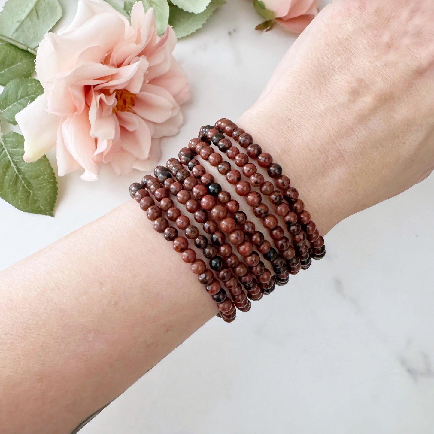 4mm Mahogany Obsidian Beaded Bracelet