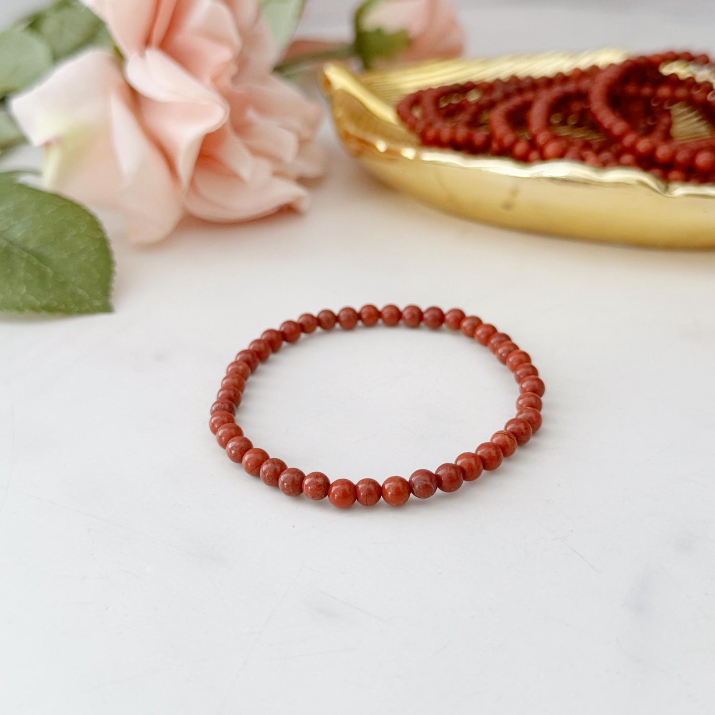 4mm Red Jasper Beaded Bracelet