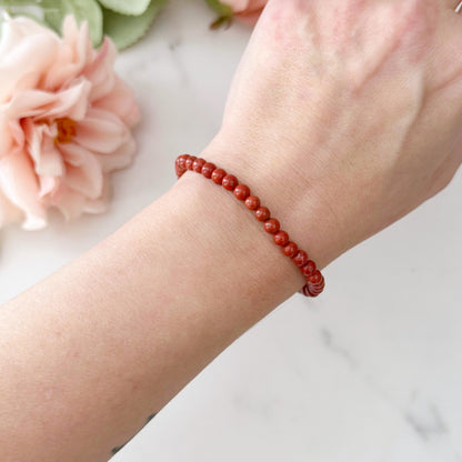 4mm Red Jasper Beaded Bracelet