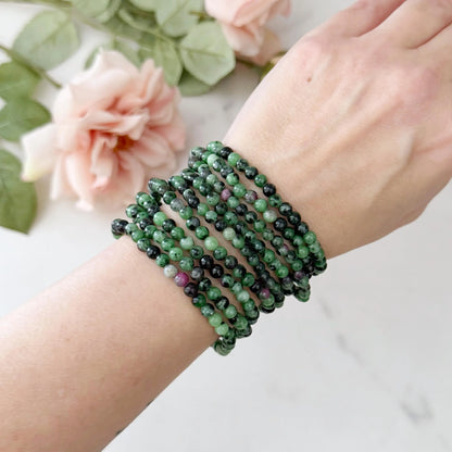 4mm Ruby Zoisite Beaded Bracelet