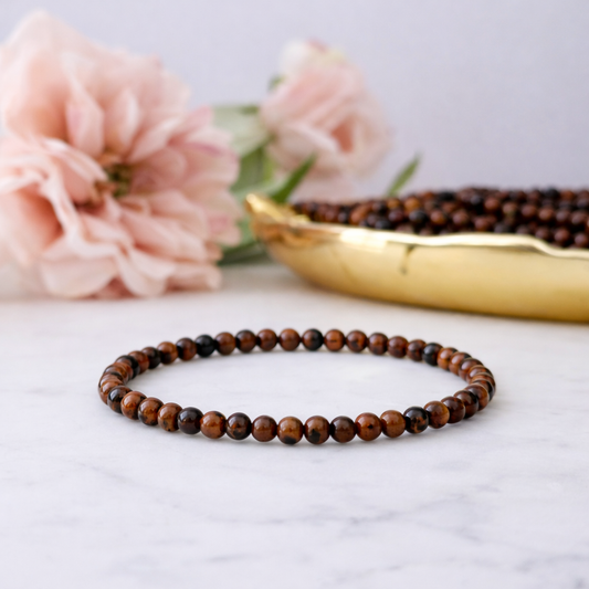 4mm Mahogany Obsidian Beaded Bracelet