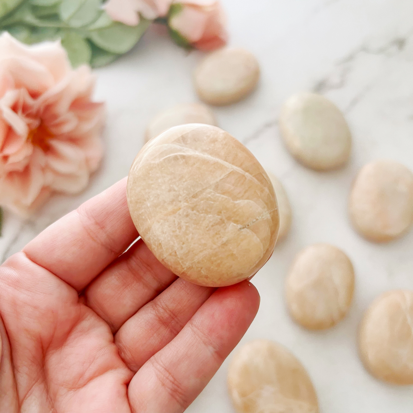 Peach Moonstone Palm Stone