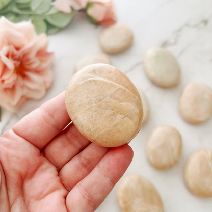 Peach Moonstone Palm Stone