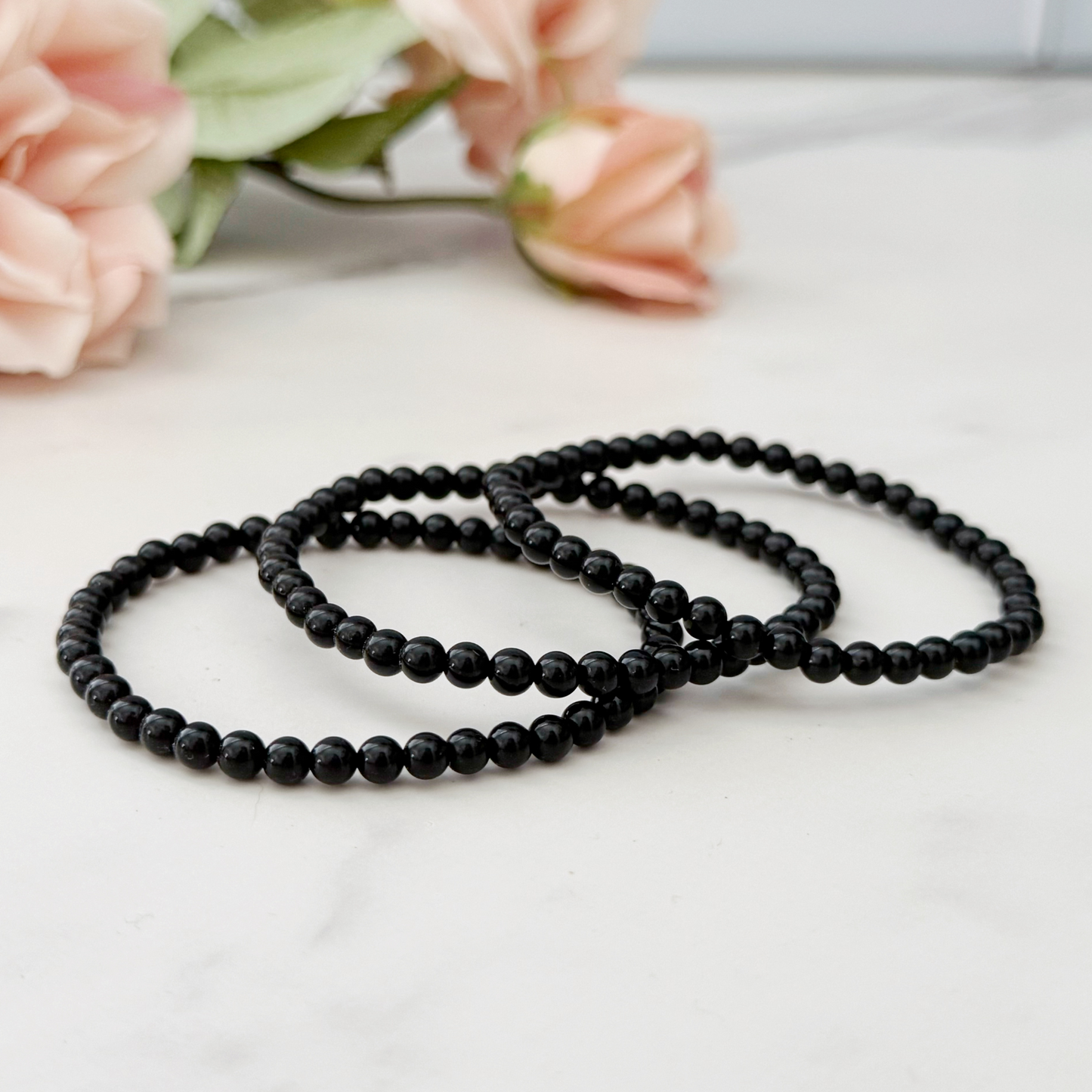 4mm Black Obsidian Beaded Bracelet