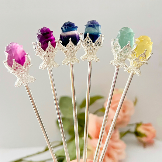 Rainbow Fluorite Rose Hair Pin