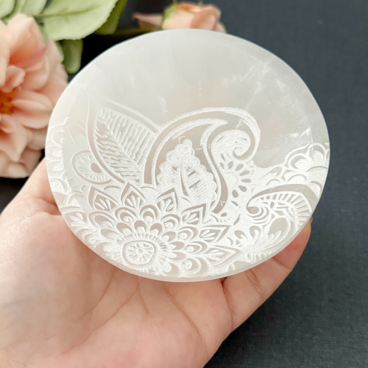 4" Selenite Lotus Round Bowl