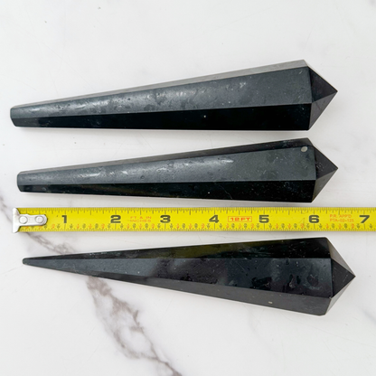 6" Black Tourmaline Polished Double Terminated Point with Gold Display Stand