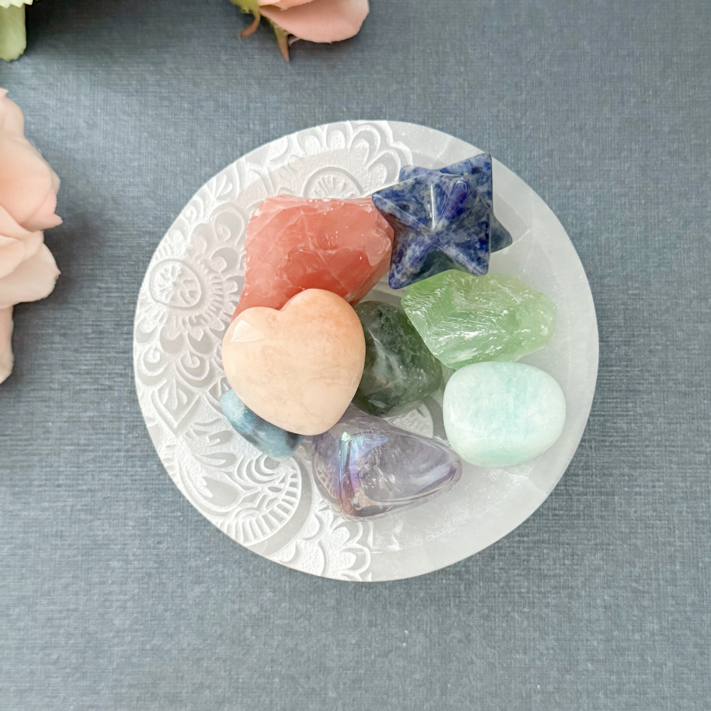 4" Selenite Lotus Round Bowl
