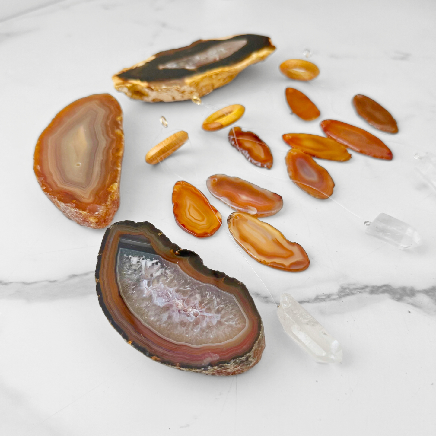 6" Carnelian & Sardonyx Agate Table Chime with Clear Quartz