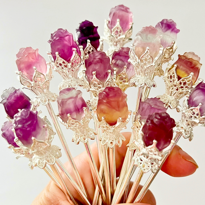 Rainbow Fluorite Rose Hair Pin