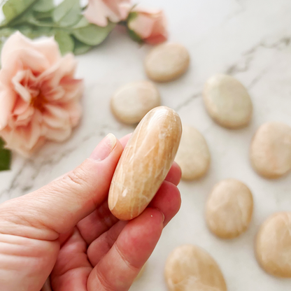 Peach Moonstone Palm Stone