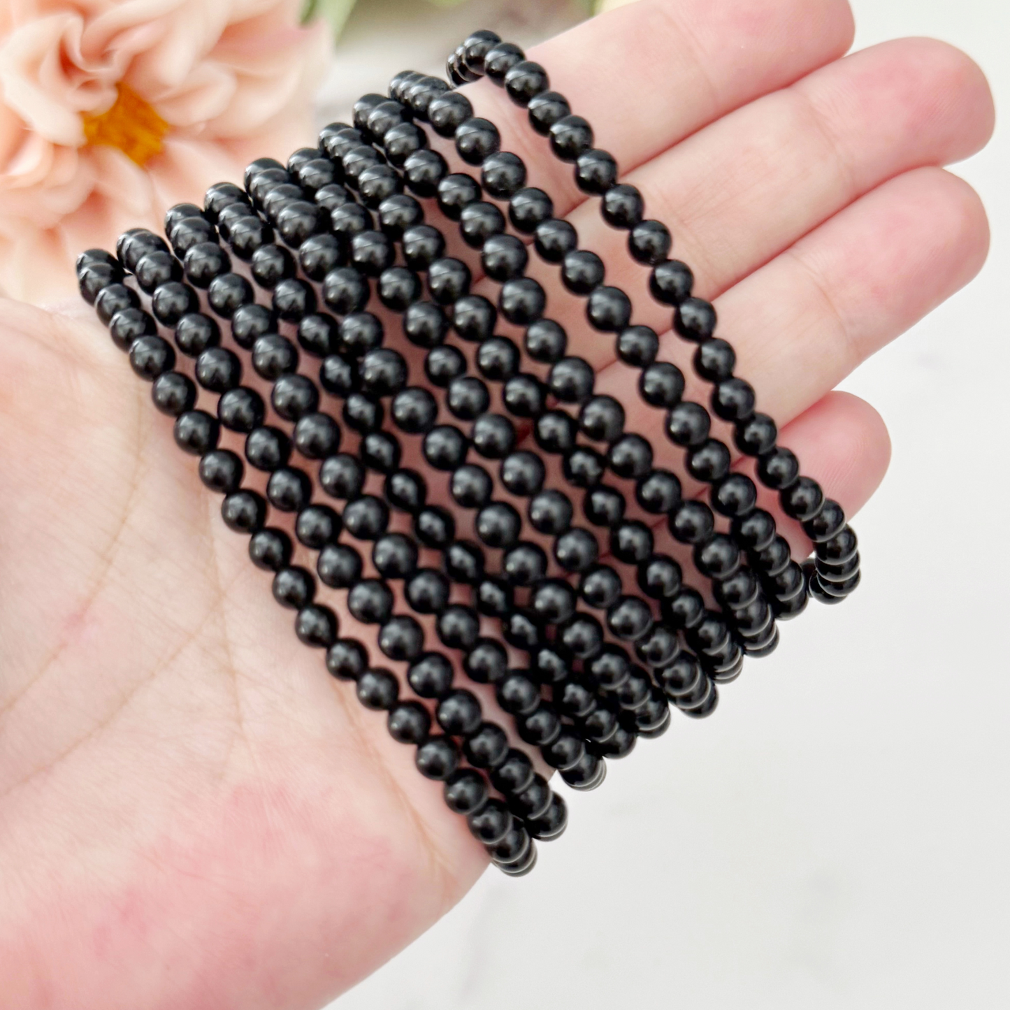 4mm Black Obsidian Beaded Bracelet