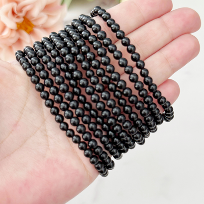 4mm Black Obsidian Beaded Bracelet
