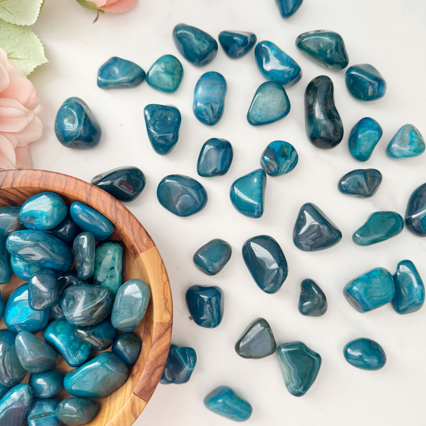 Teal Agate Tumbled Stones