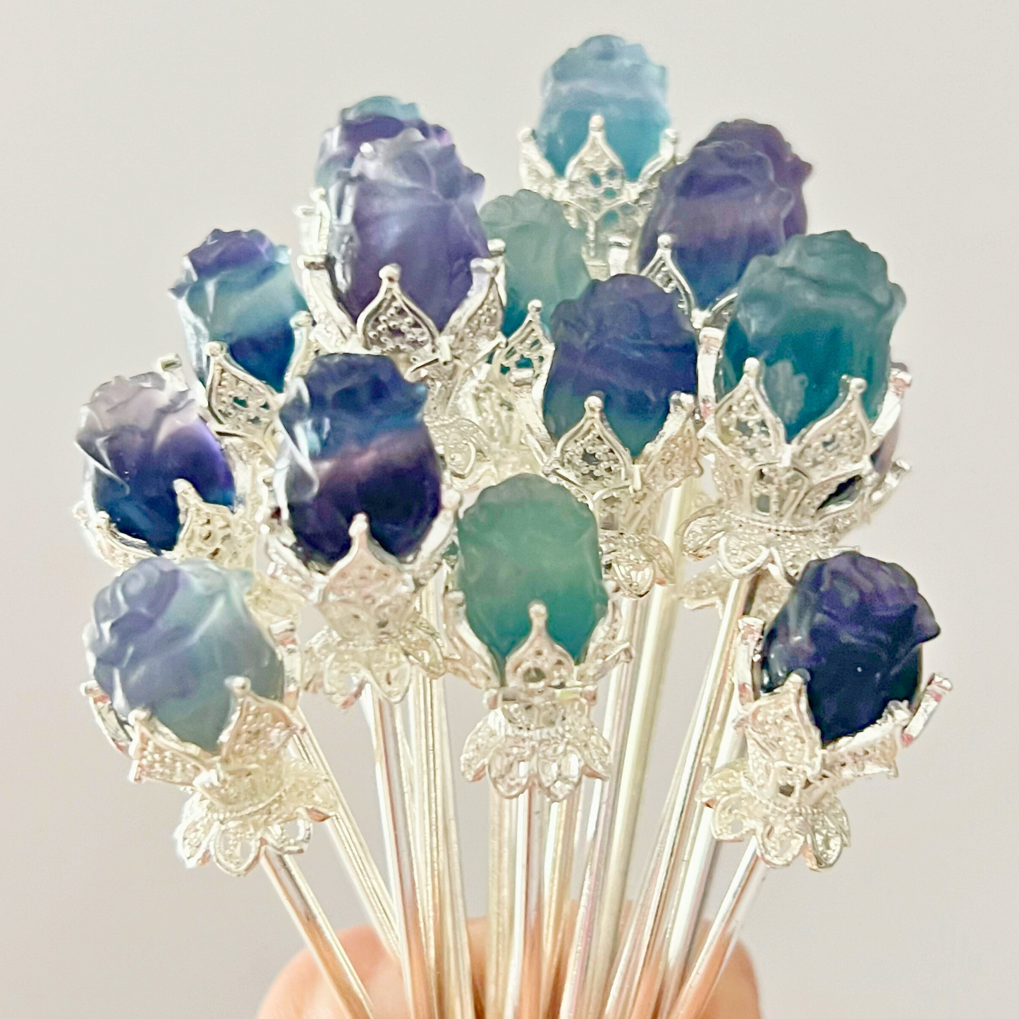 Rainbow Fluorite Rose Hair Pin