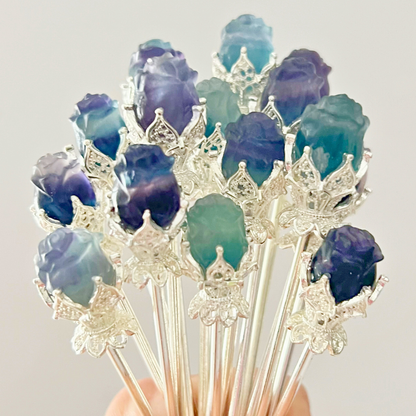 Rainbow Fluorite Rose Hair Pin