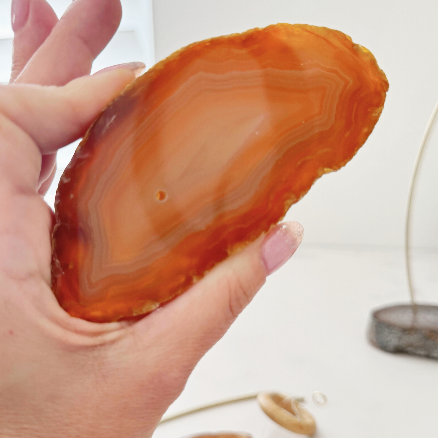 6" Carnelian & Sardonyx Agate Table Chime with Clear Quartz