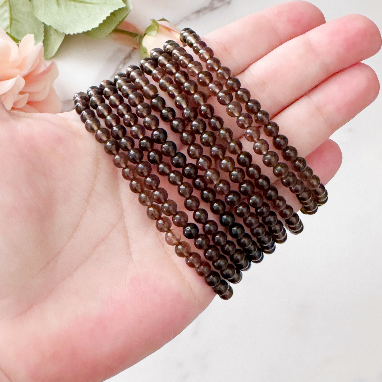 4mm Smoky Quartz Beaded Bracelet