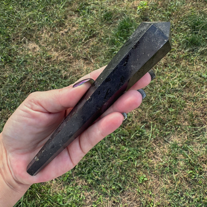 6" Black Tourmaline Polished Double Terminated Point with Gold Display Stand