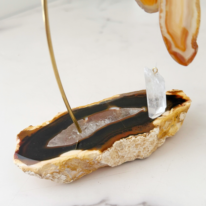 6" Carnelian & Sardonyx Agate Table Chime with Clear Quartz