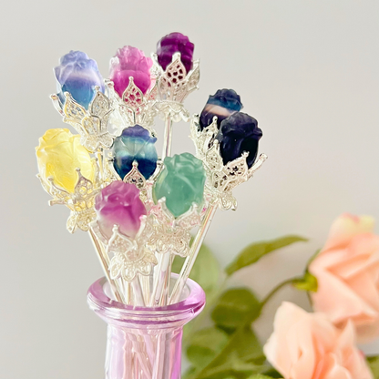 Rainbow Fluorite Rose Hair Pin