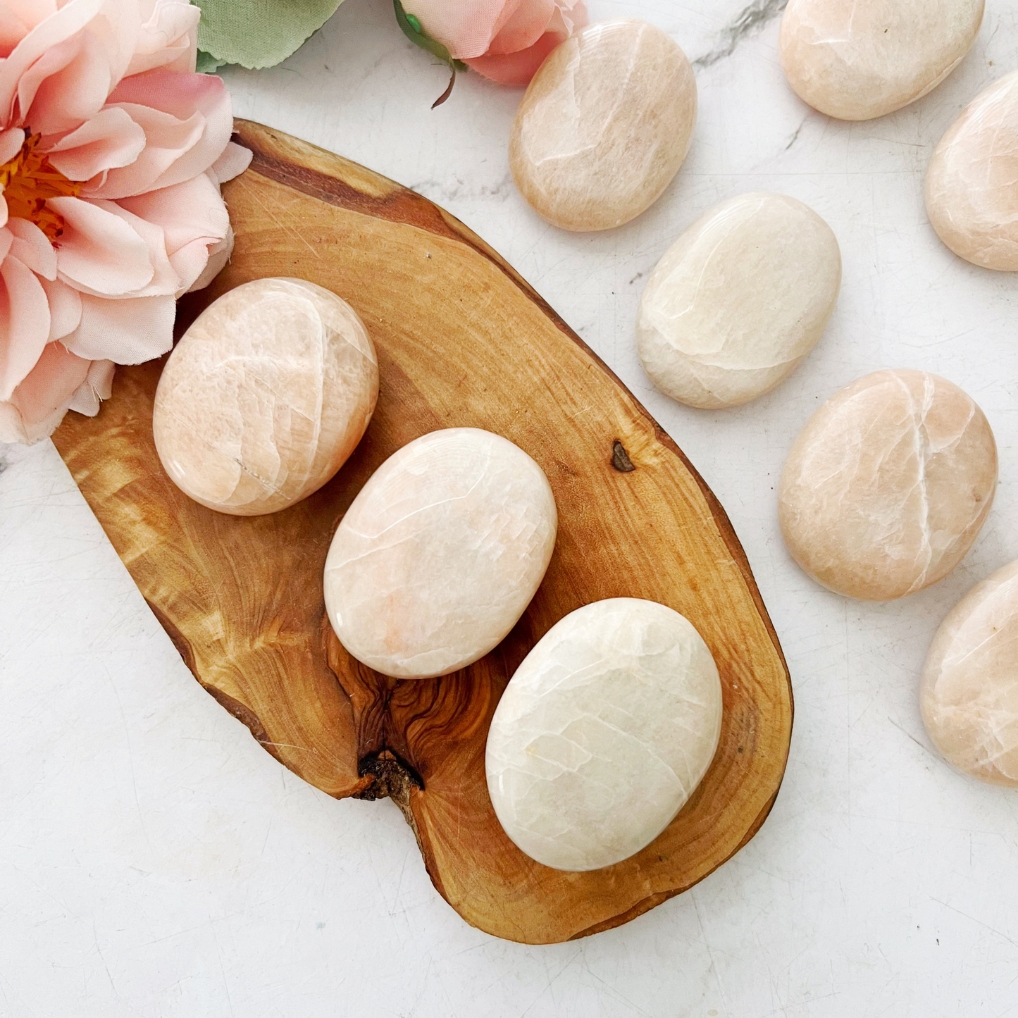 Peach Moonstone Palm Stone