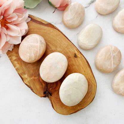 Peach Moonstone Palm Stone