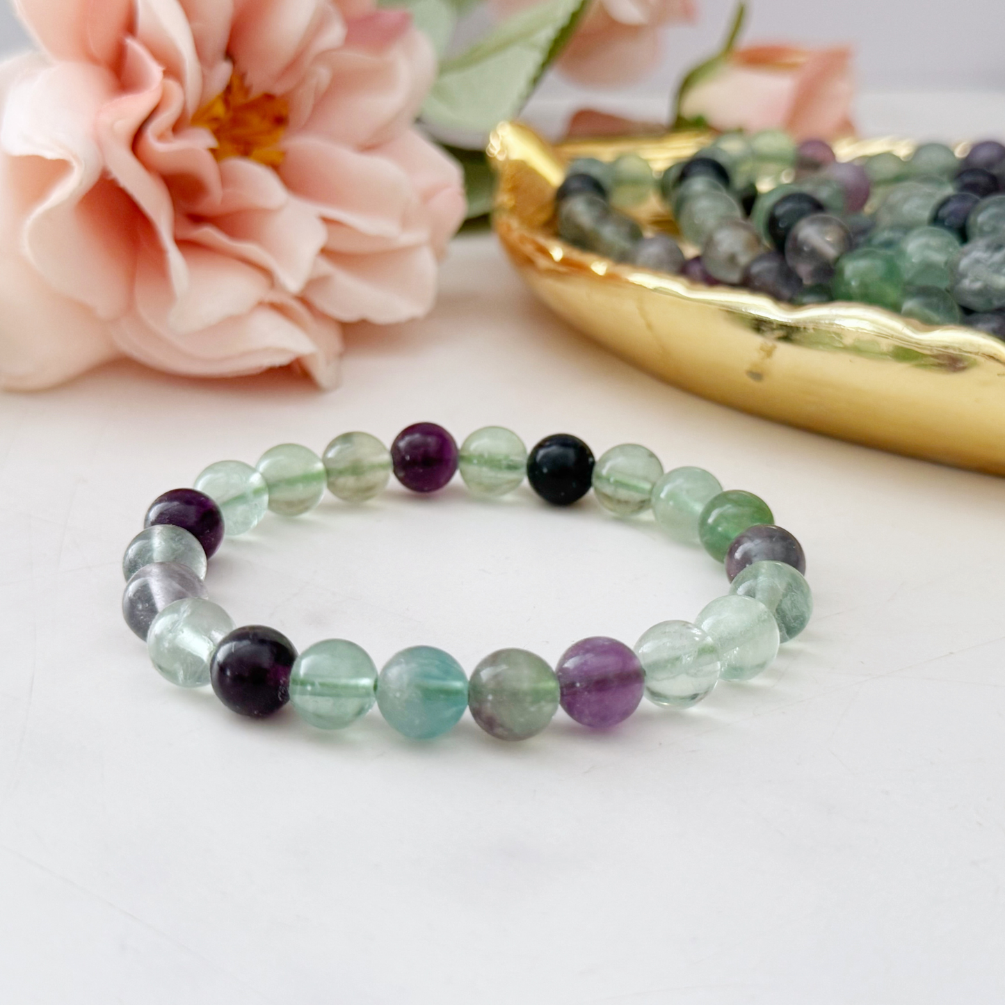 8mm Fluorite Beaded Bracelet