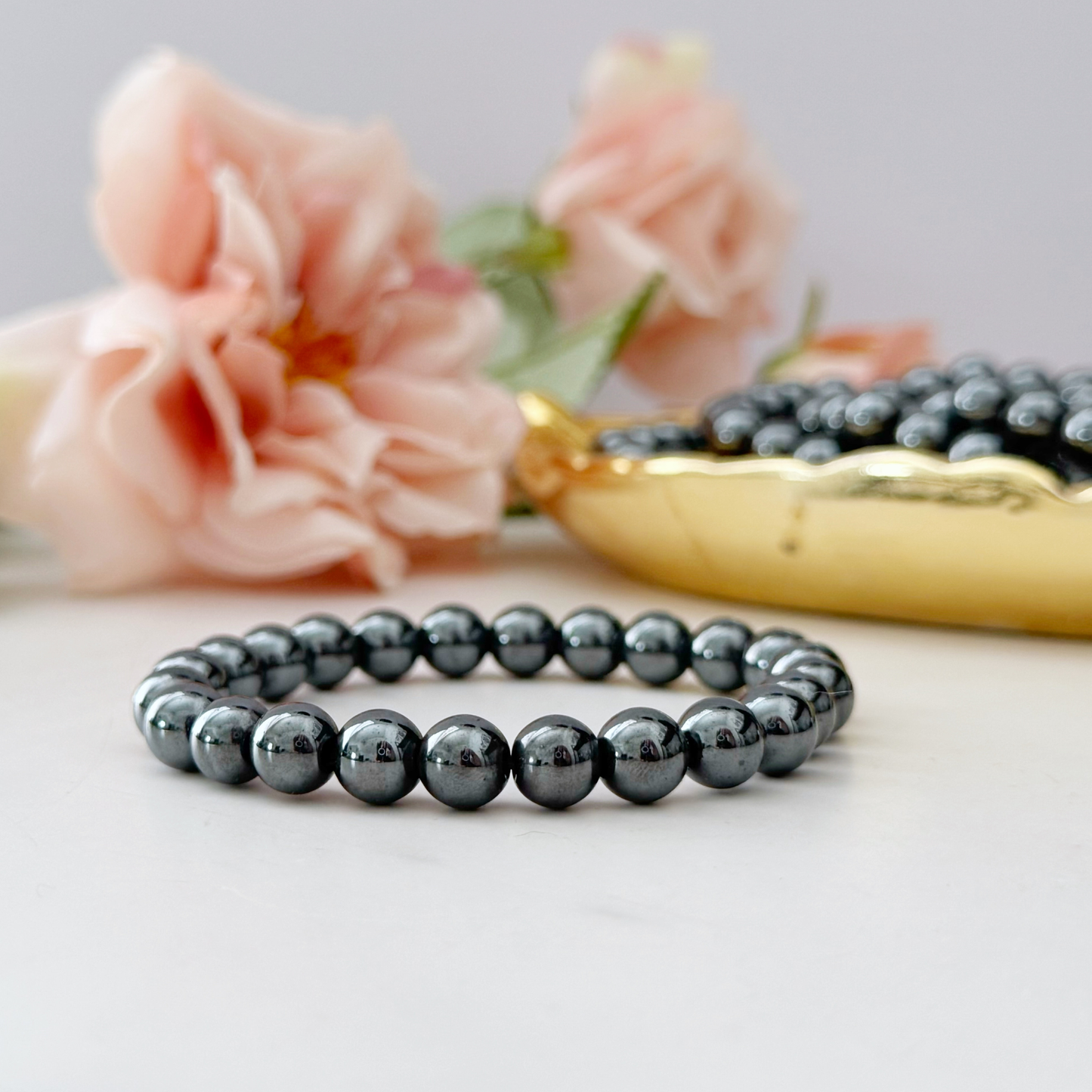 8mm Hematite Beaded Bracelet