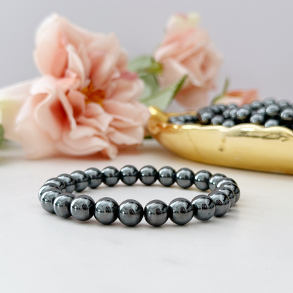 8mm Hematite Beaded Bracelet